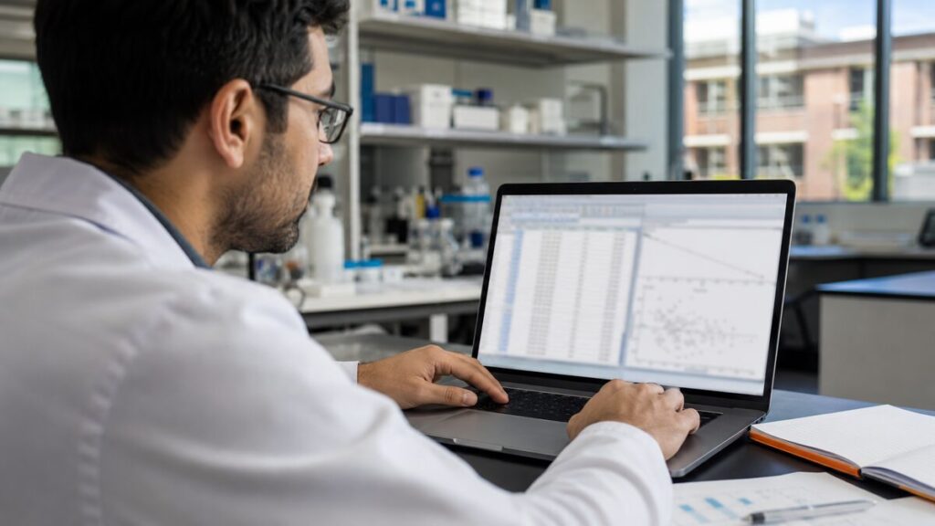 medical data analysis services - postgraduate health researcher analyzing data in SPSS