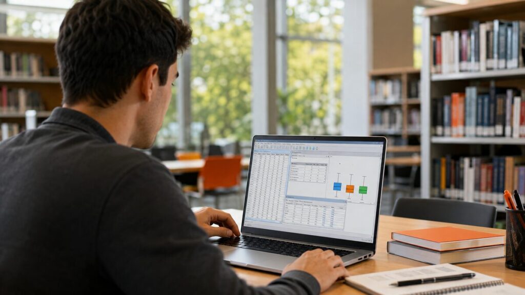 SPSS ANOVA analysis service - student comparing groups with ANOVA in SPSS