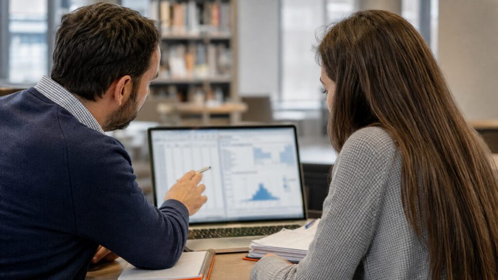 SPSS dissertation consultant - student and consultant reviewing SPSS analysis