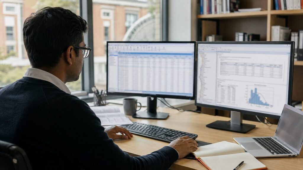 SPSS statistical analysis service - postgraduate researcher checking statistical output