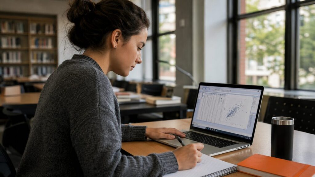 how to create scatterplots in SPSS - postgraduate student completing scatterplot creation and interpretation in SPSS